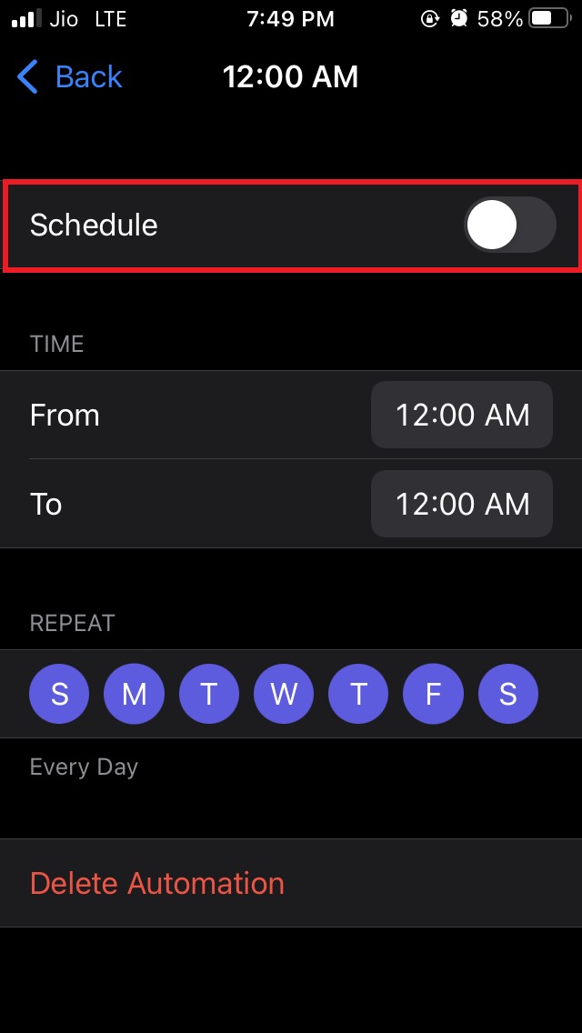 disable automatic do not disturb schedule