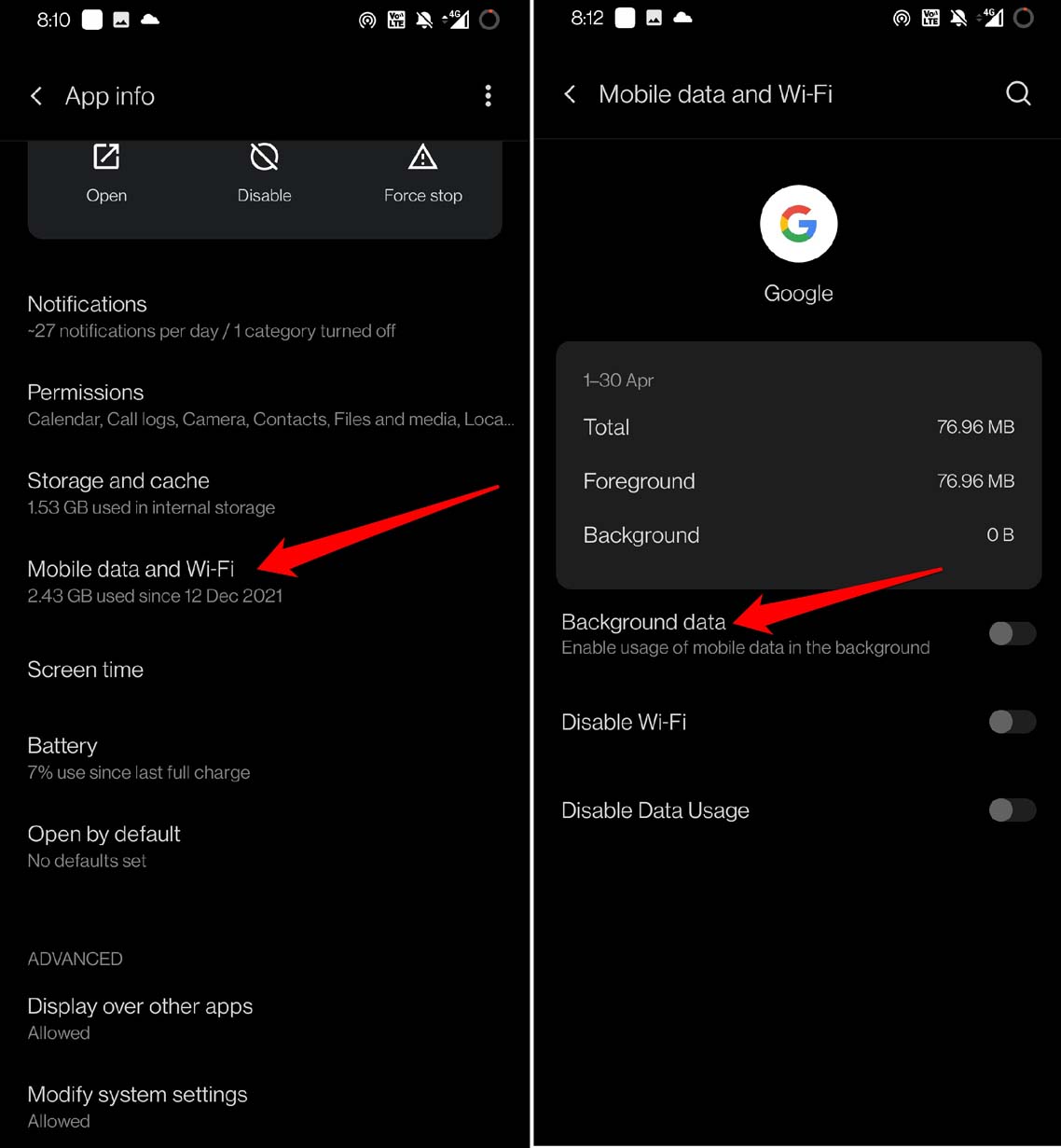disable background data