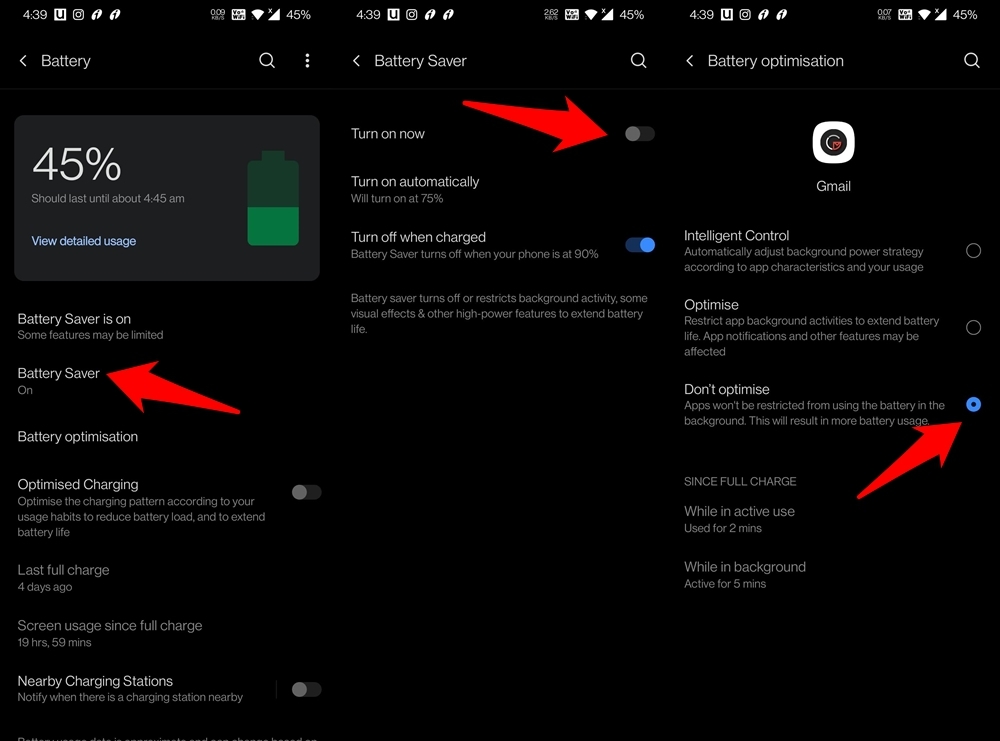 disable battery optimization for gmail on android