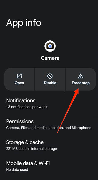 Force Stop Camera App