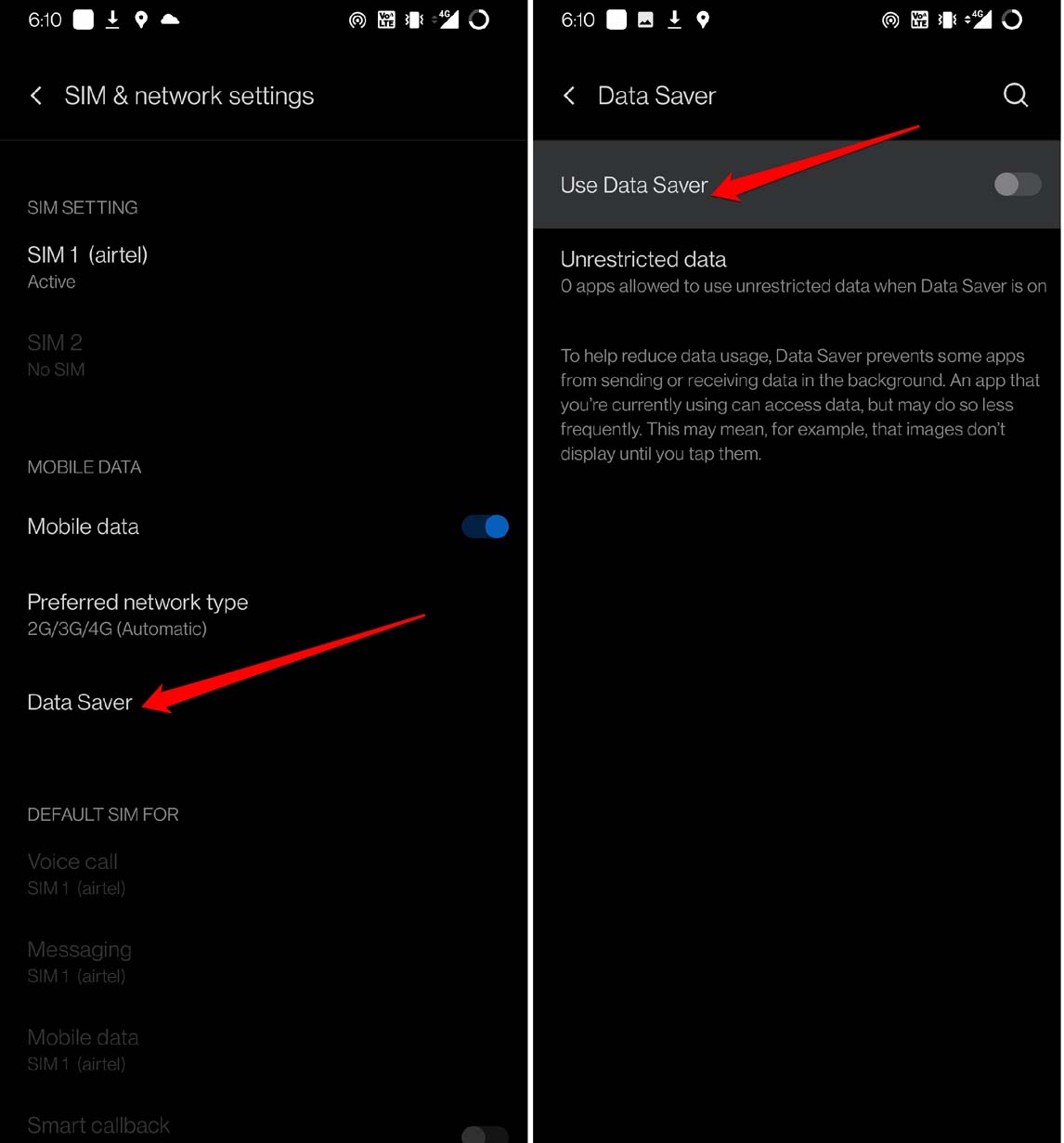 disable data saver on Android