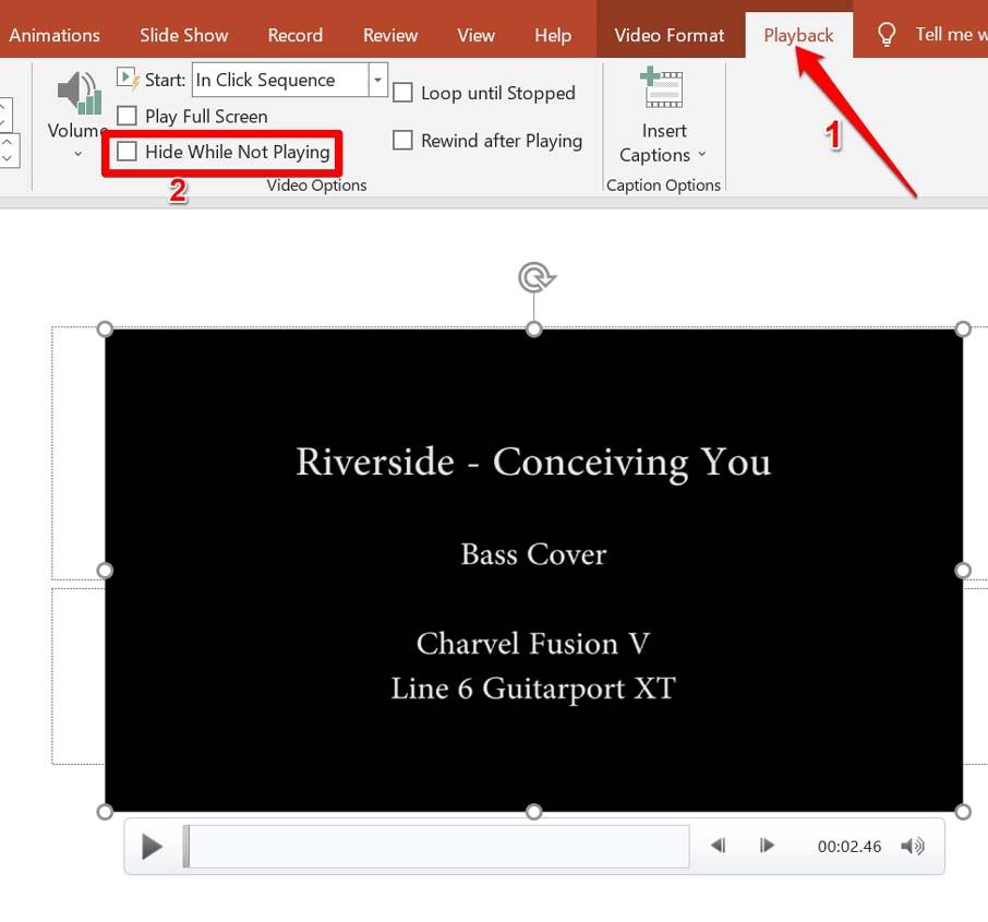 disable hide while not playing on PowerPoint