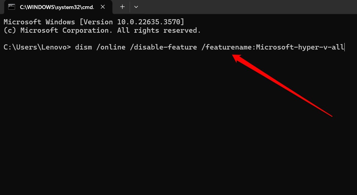 disable hypervisor in Windows using command prompt