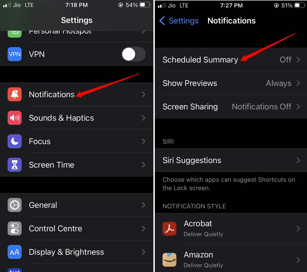 disable iOS scheduled summary