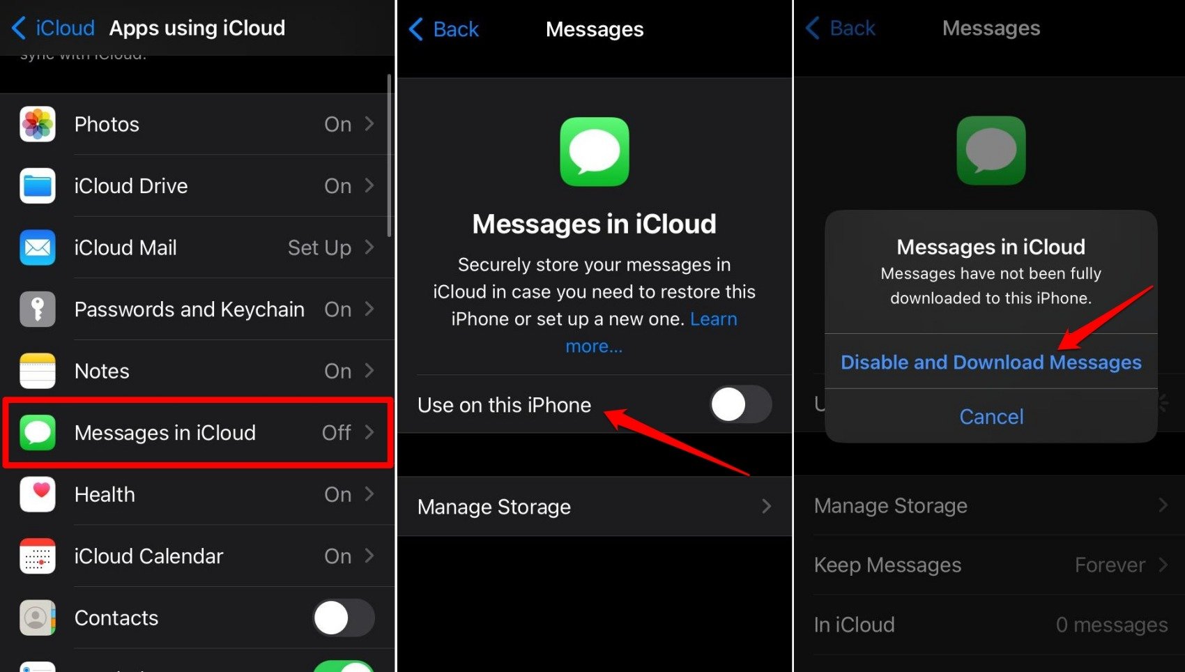 disable messages sync iCloud