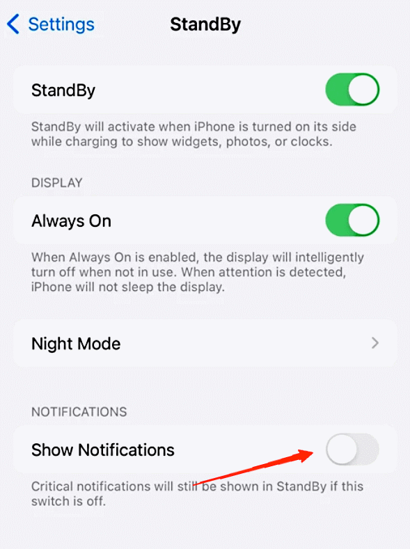 urn off the settings for 'Show Notifications