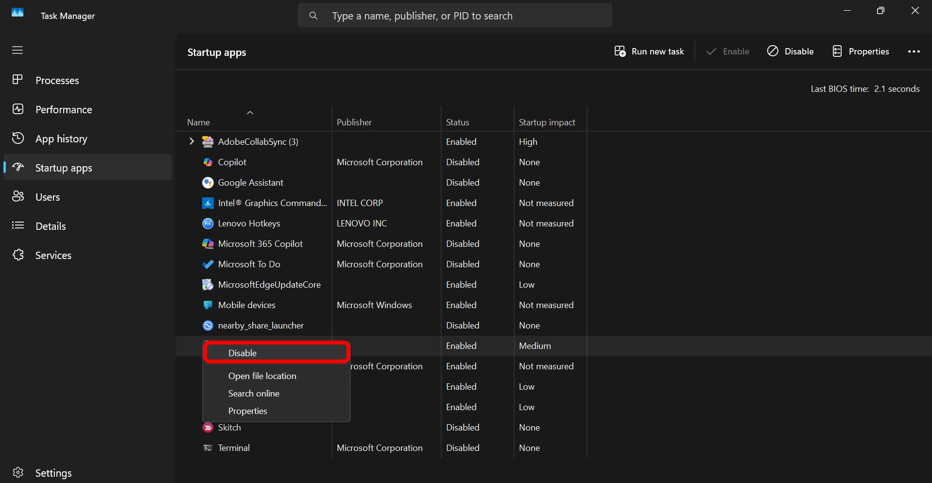 disable onedrive from Windows startup apps