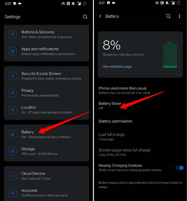 disable power saving mode on Android