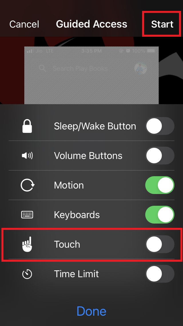 disable touchscreen