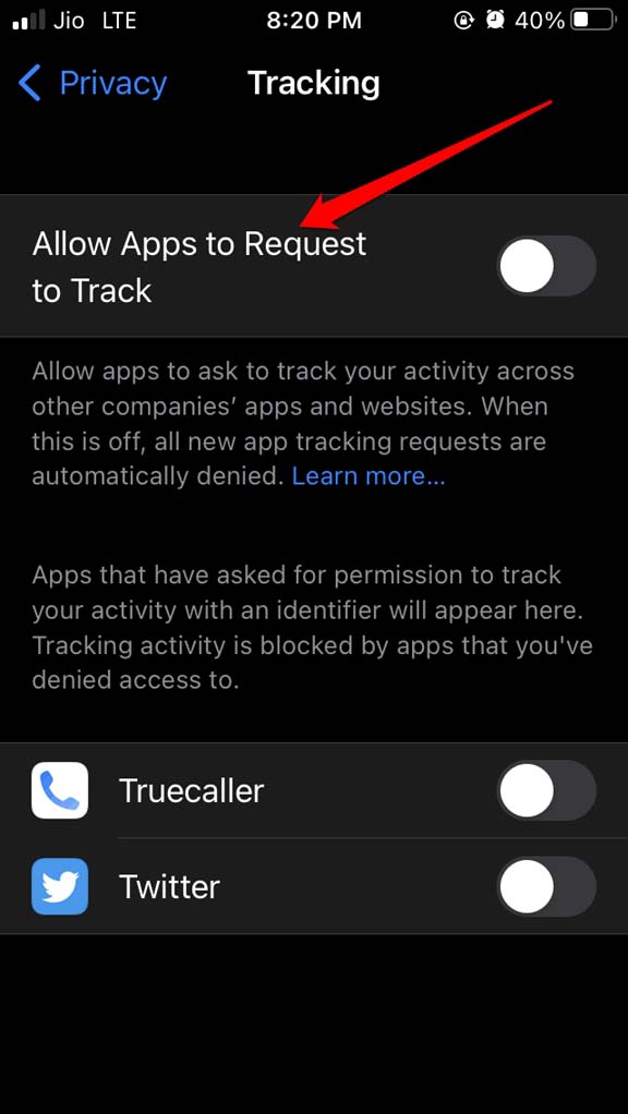 disable tracking by apps