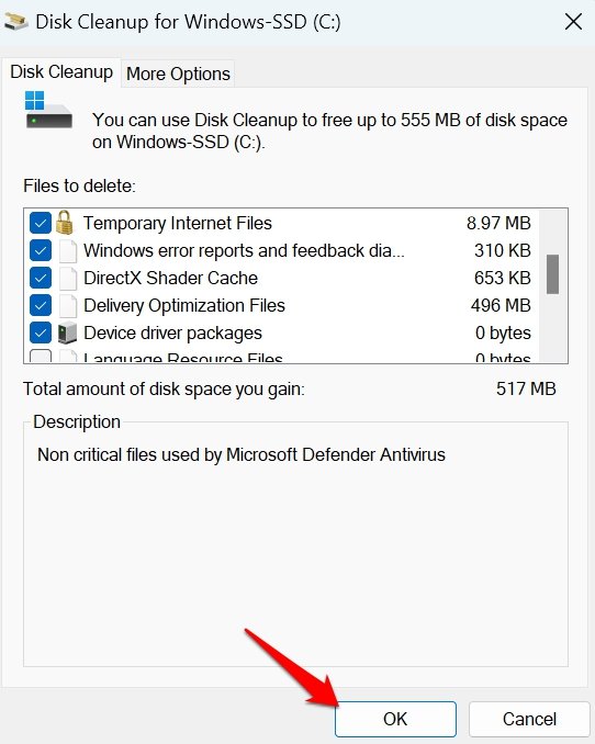 disk cleanup of system files