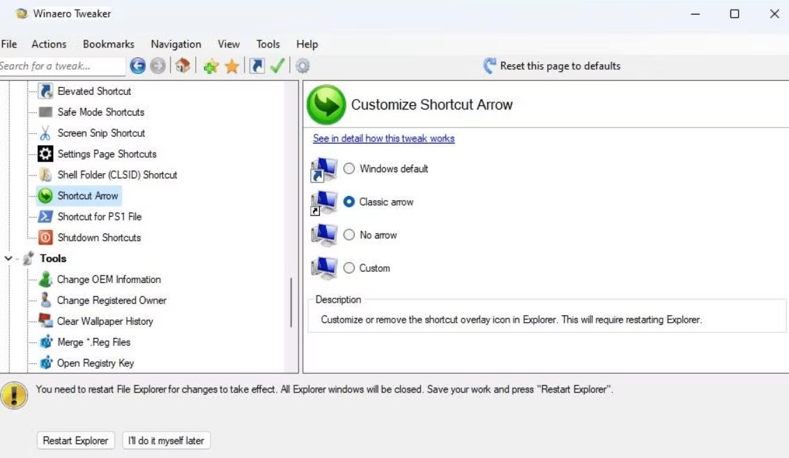 Как удалить стрелки быстрого доступа в Windows 11 9
