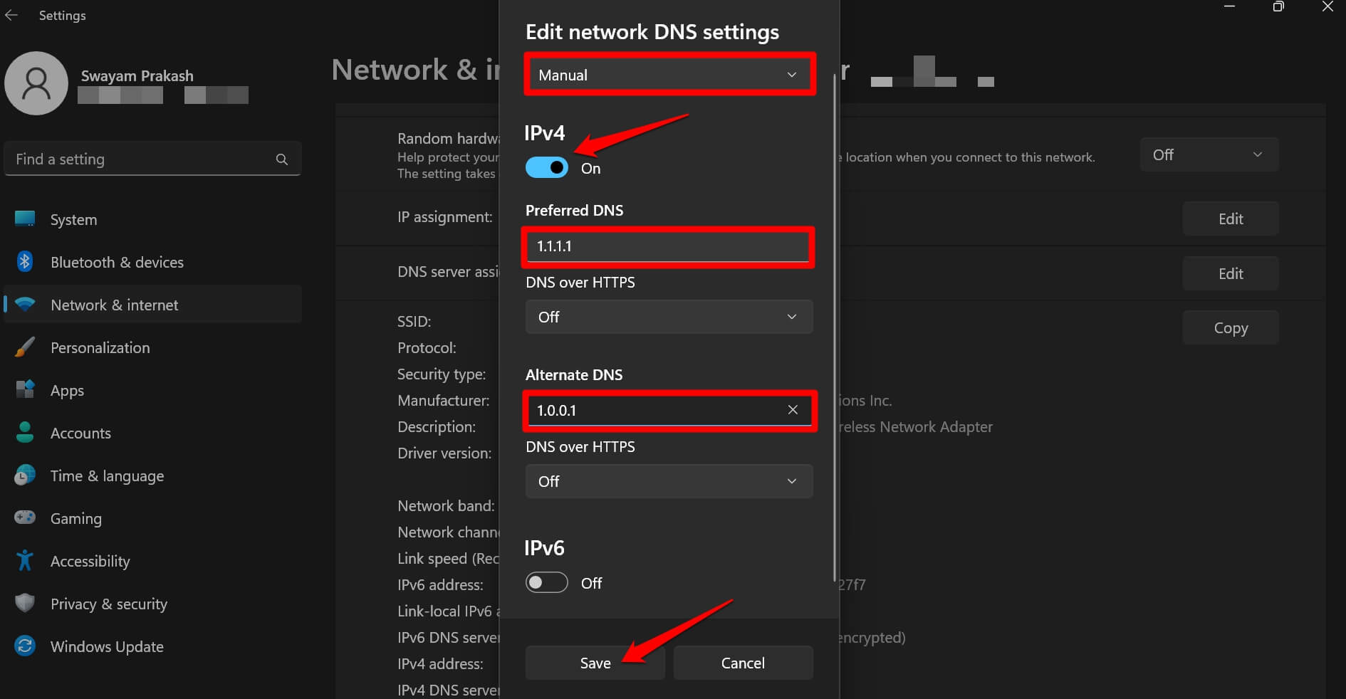 edit DNS settings
