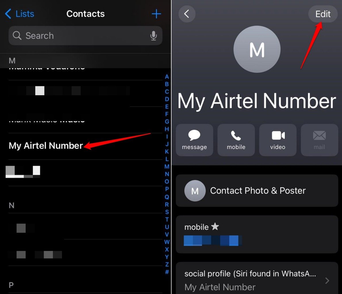 edit a contact detail on iPhone