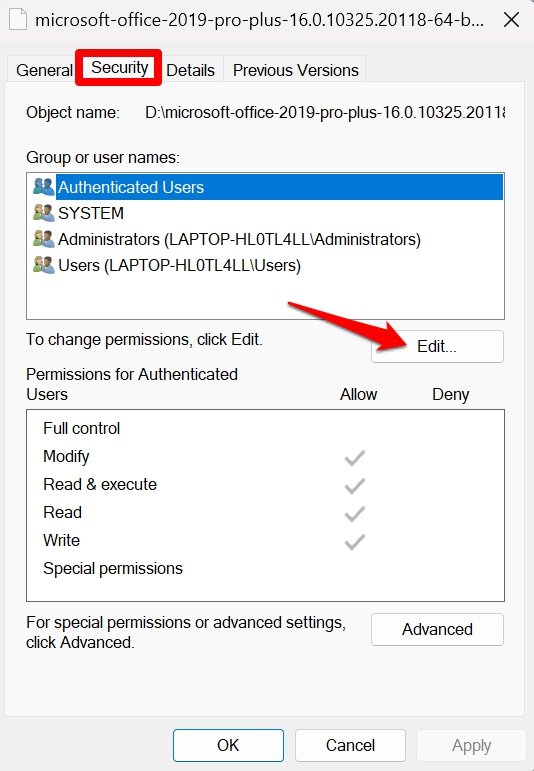 edit file permissions Windows