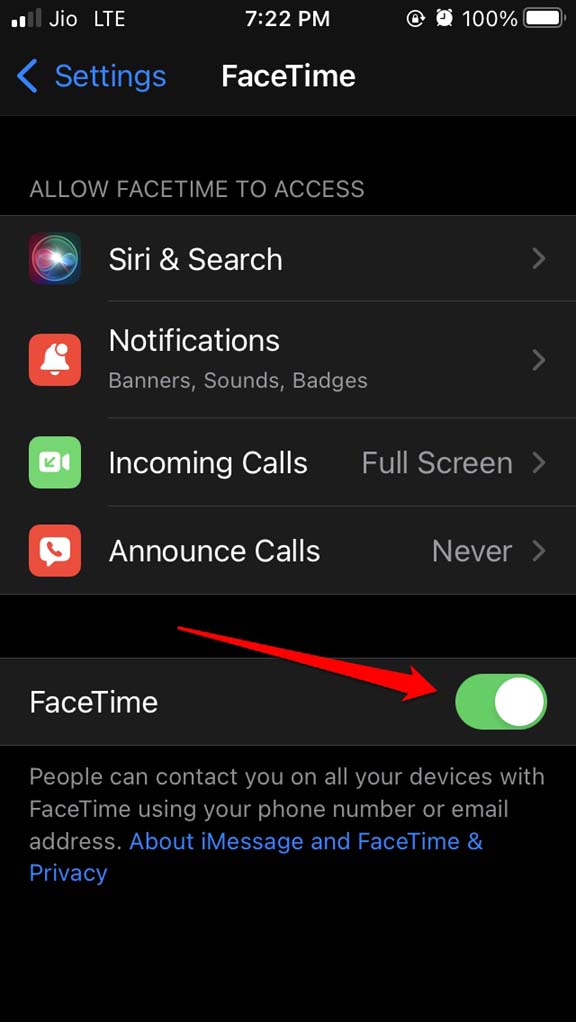 enable FaceTime on iPhone