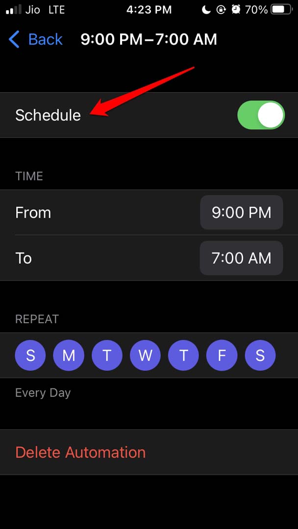 enable Focus Mode schedule