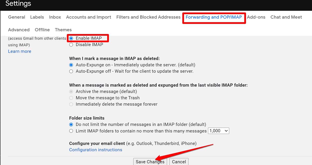 enable IMAP on Gmail