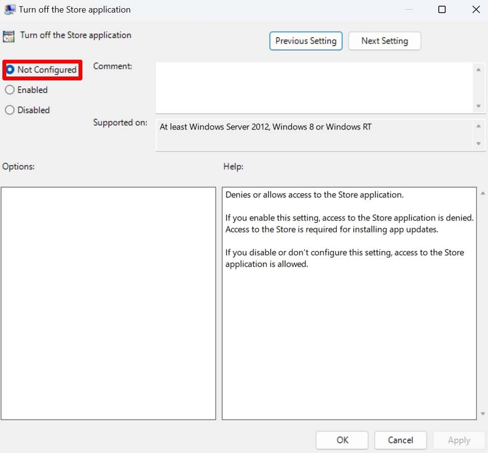 enable Microsoft Store from Group Policy Editor