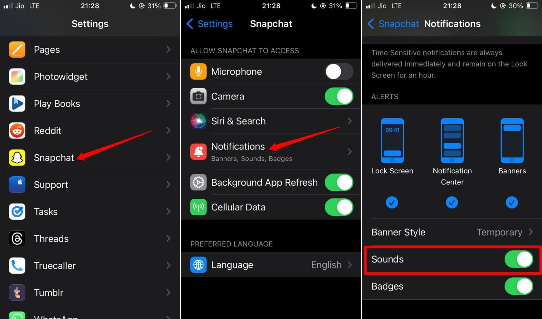 enable Snapchat notification sound