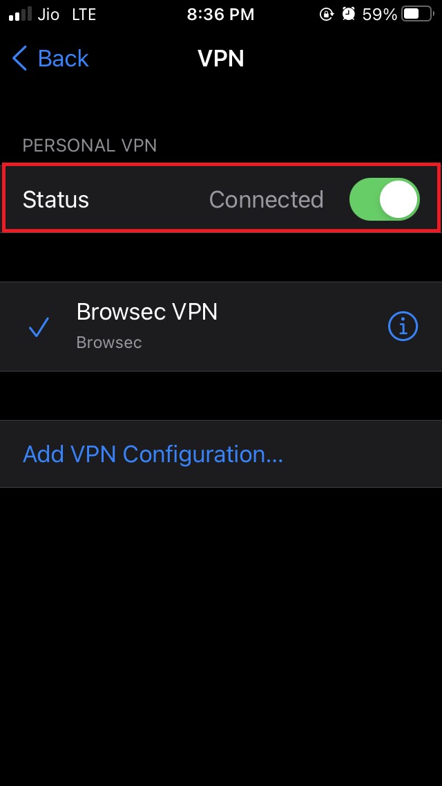 enable VPN to solve app not available error