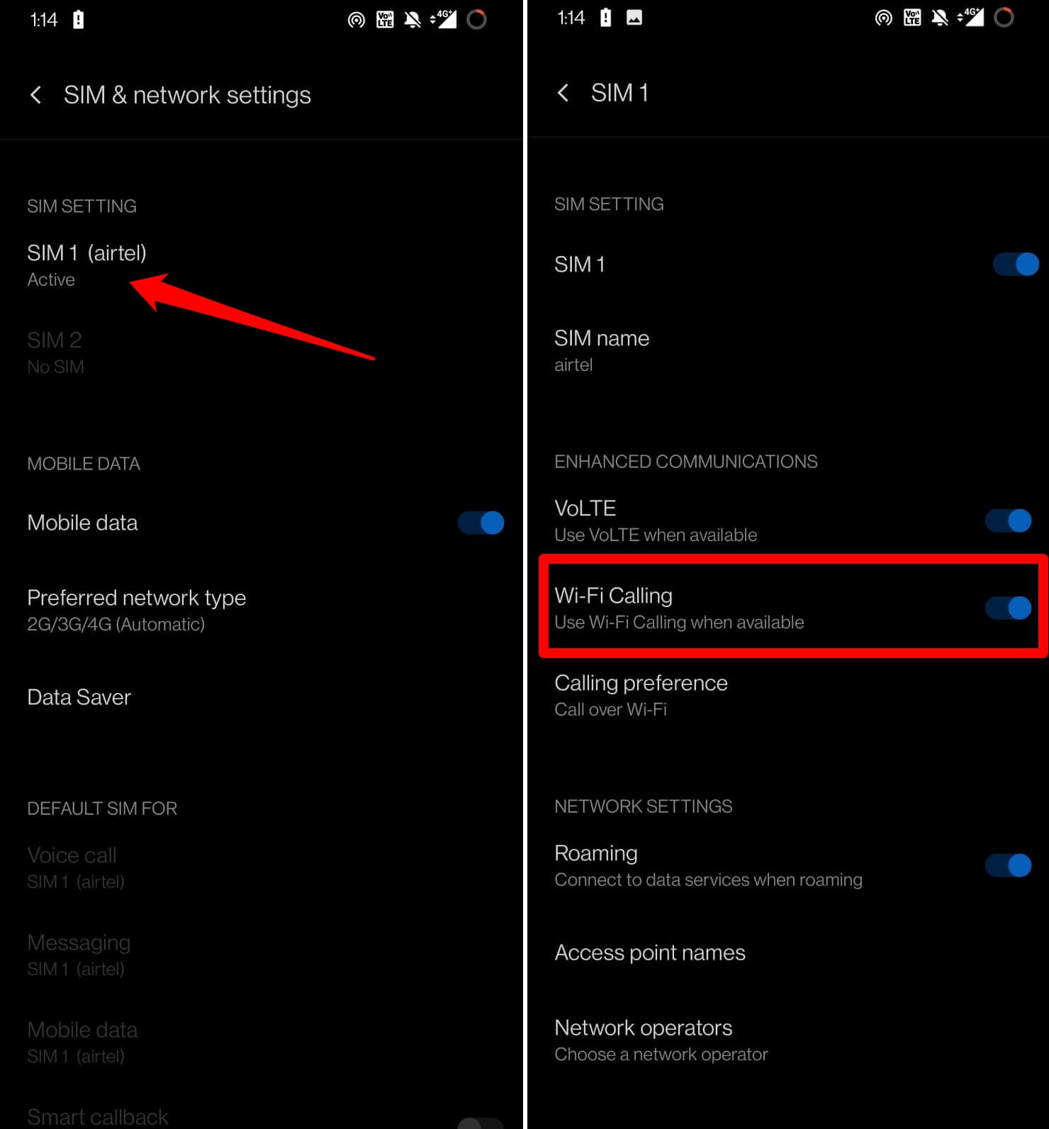 enable WiFi calling on Android