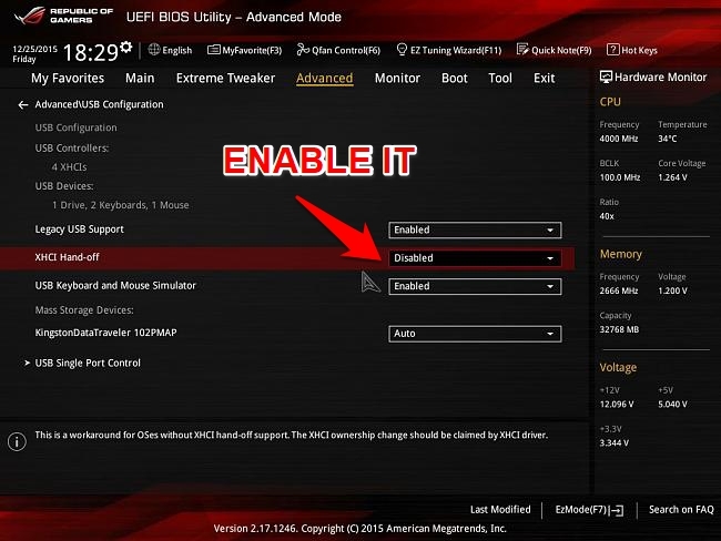 enable XHCI hand off from BIOS