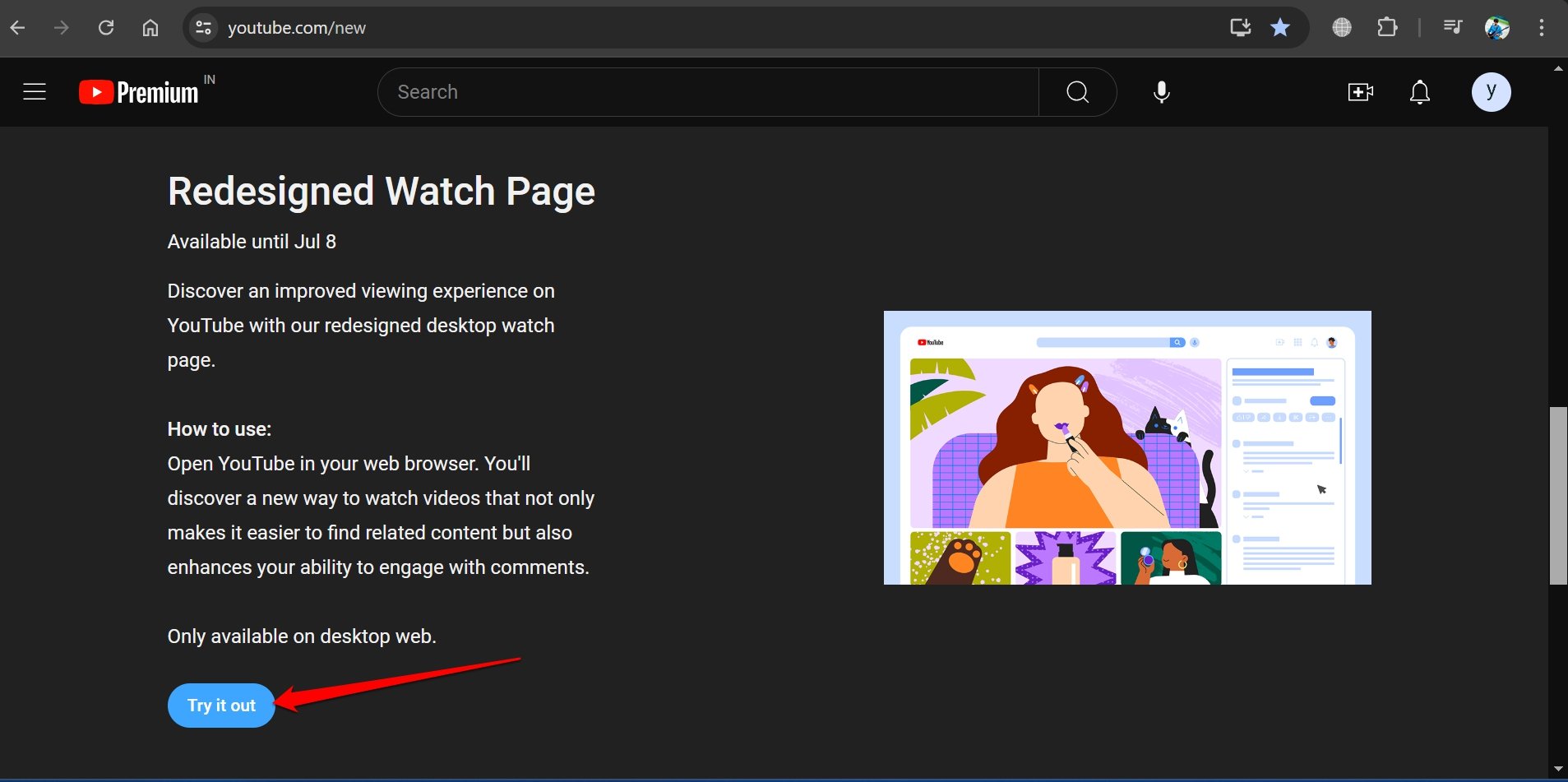 enable YouTube redesigned watch page