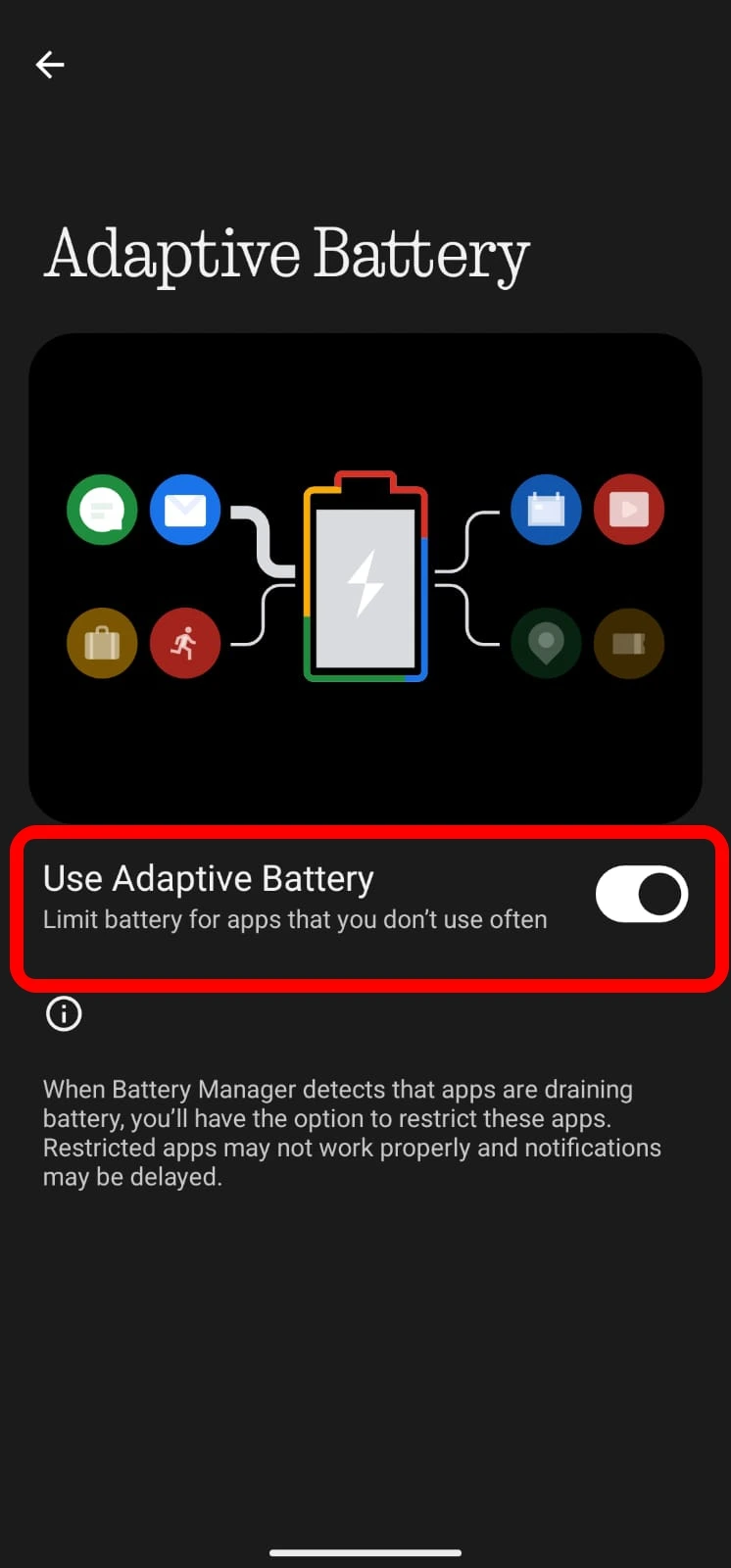 enable adaptive battery on Android