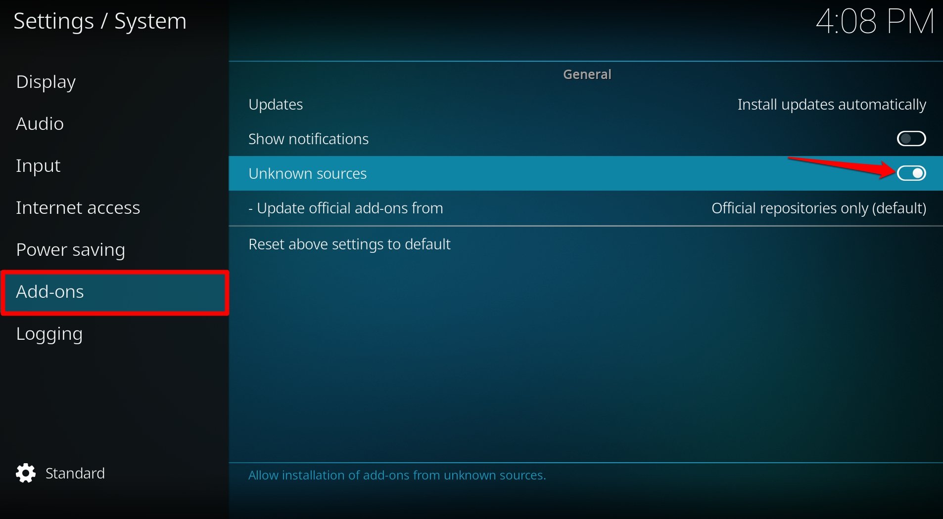 enable add on from unknown sources on kodi