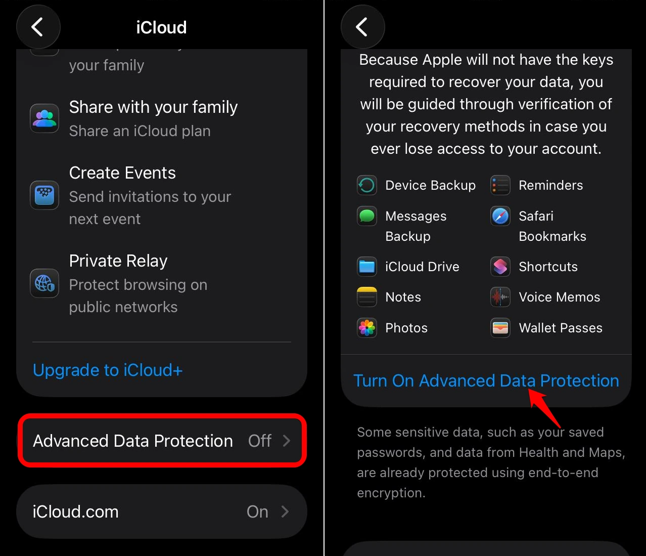 enable advanced data protection on iOS 26