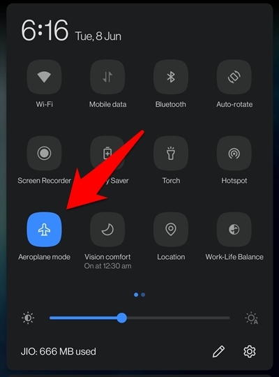 enable aeroplane mode from quick settings on android