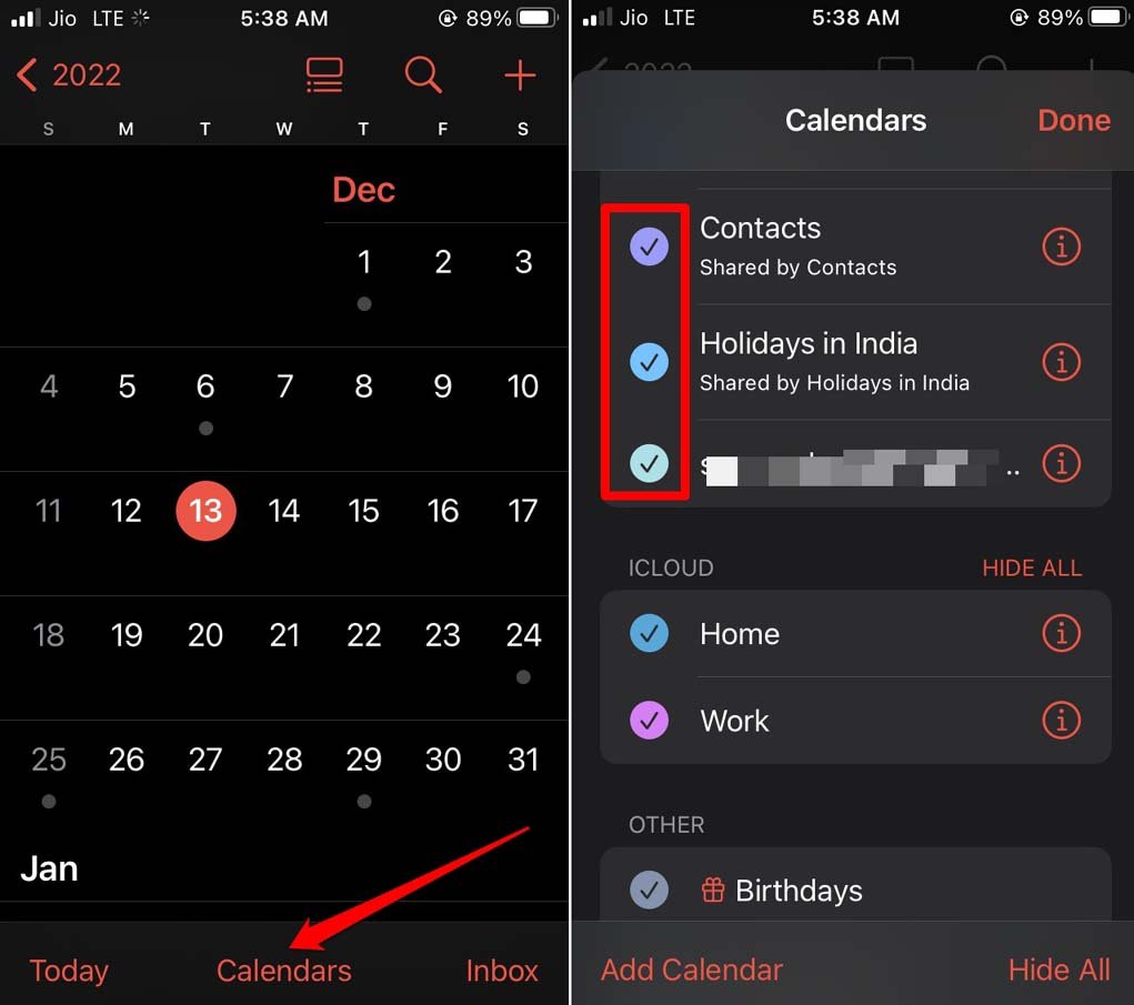 enable all Calendar groups iOS