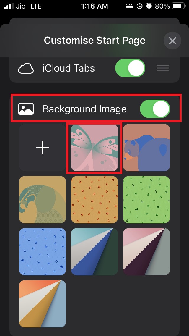 enable and select background image Safari