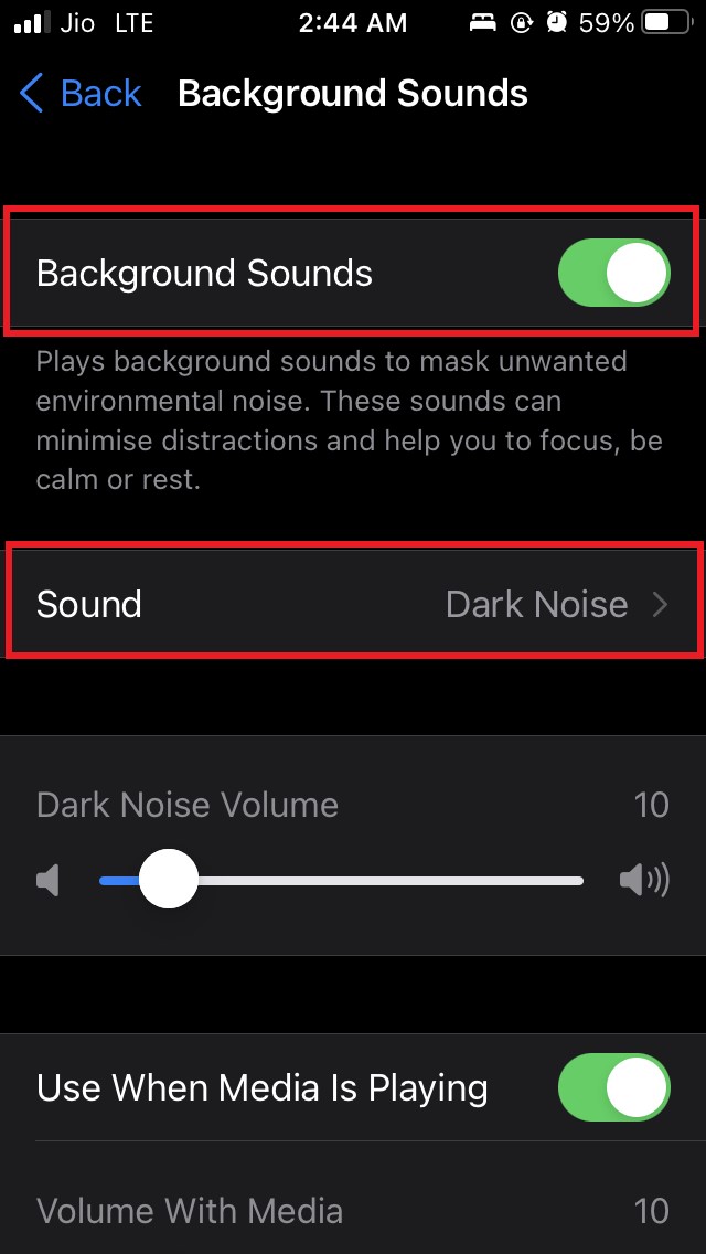 enable background sounds iOS 15