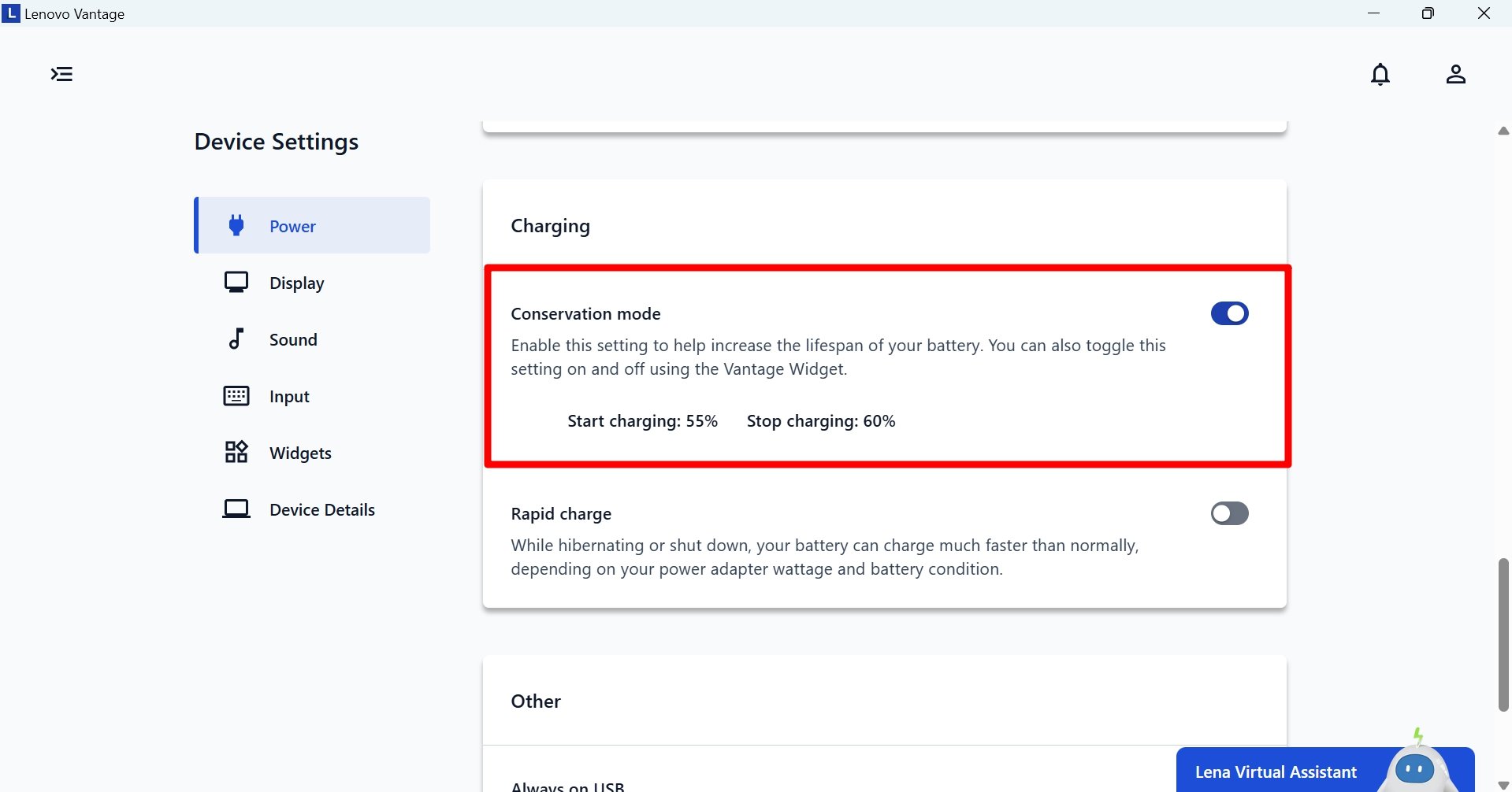 enable battery conservation mode on a lenovo laptop