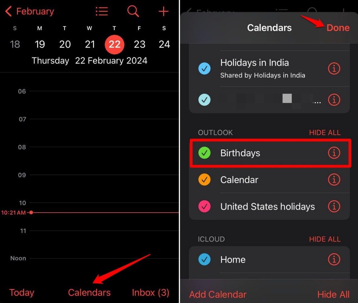 enable birthday notifications on iPhone calendar app