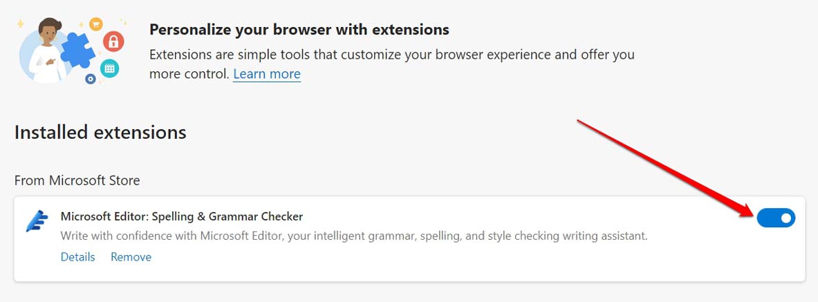 enable browser extension on Edge browser