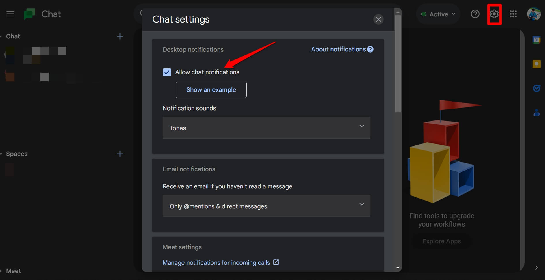 enable chat notifications on Google Chat app
