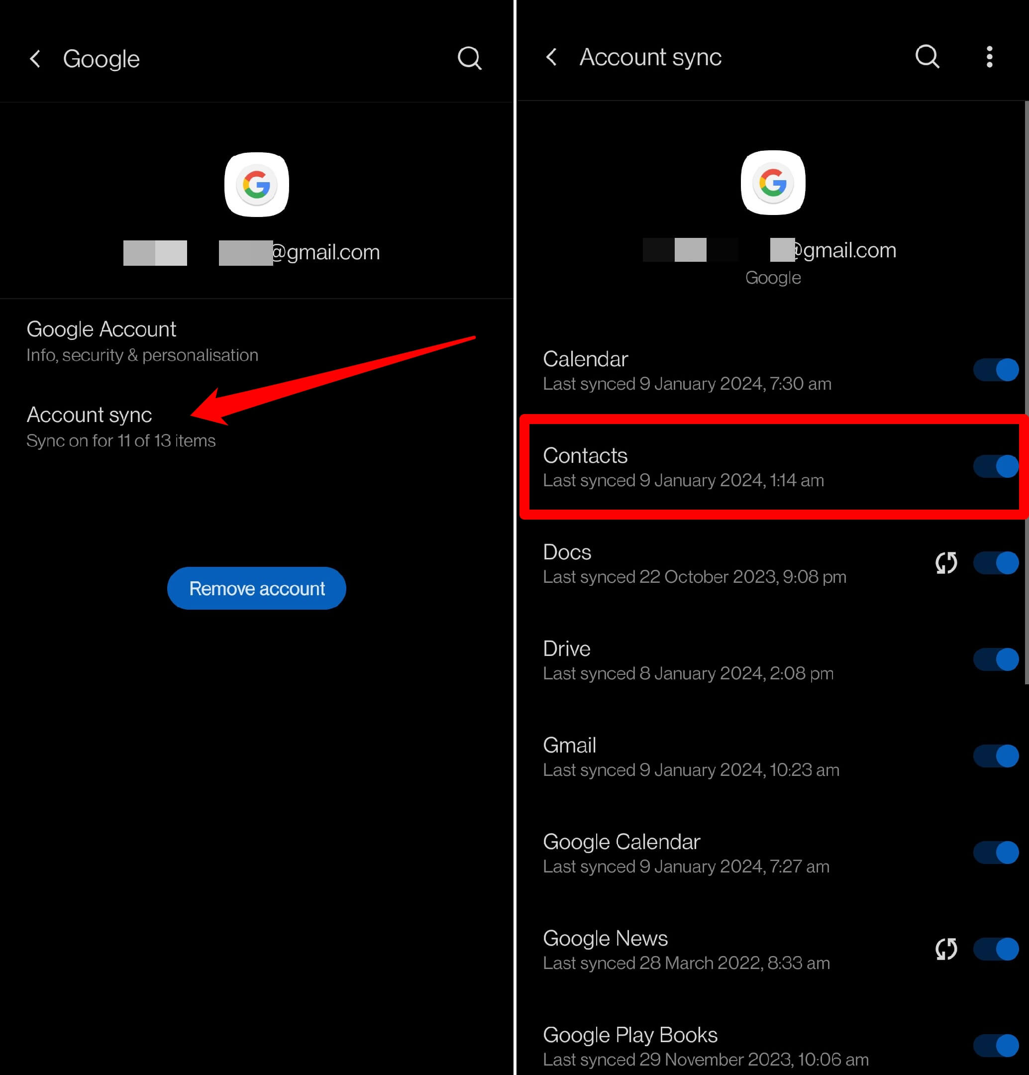 enable contact sync on Android