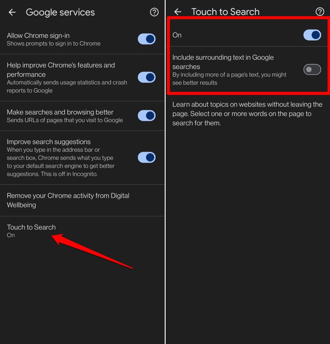 enable contextual search on Chrome Android