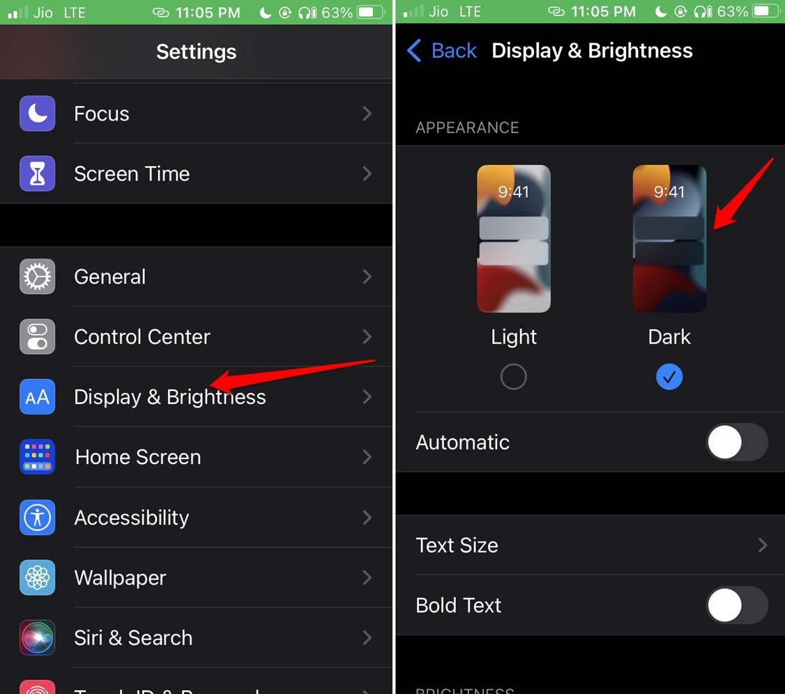 enable dark mode on iOS