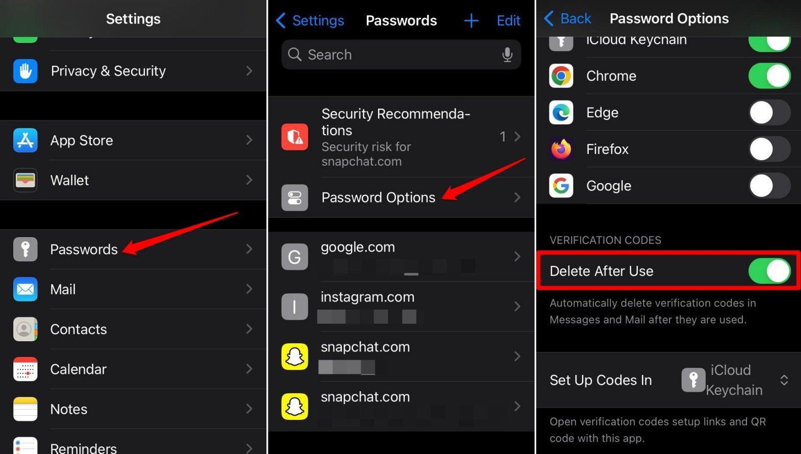 enable-delete-after-use to remove OTPs and verification codes on iPhone