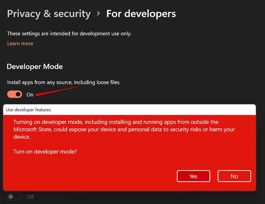 enable developer mode for Windows 11