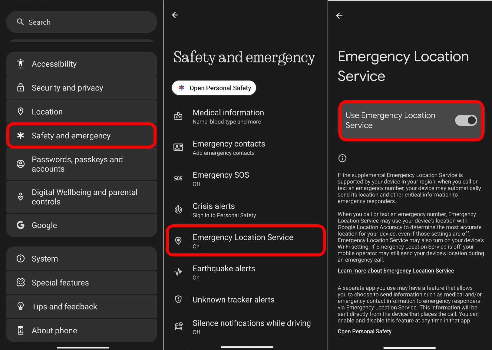 enable emergency location service