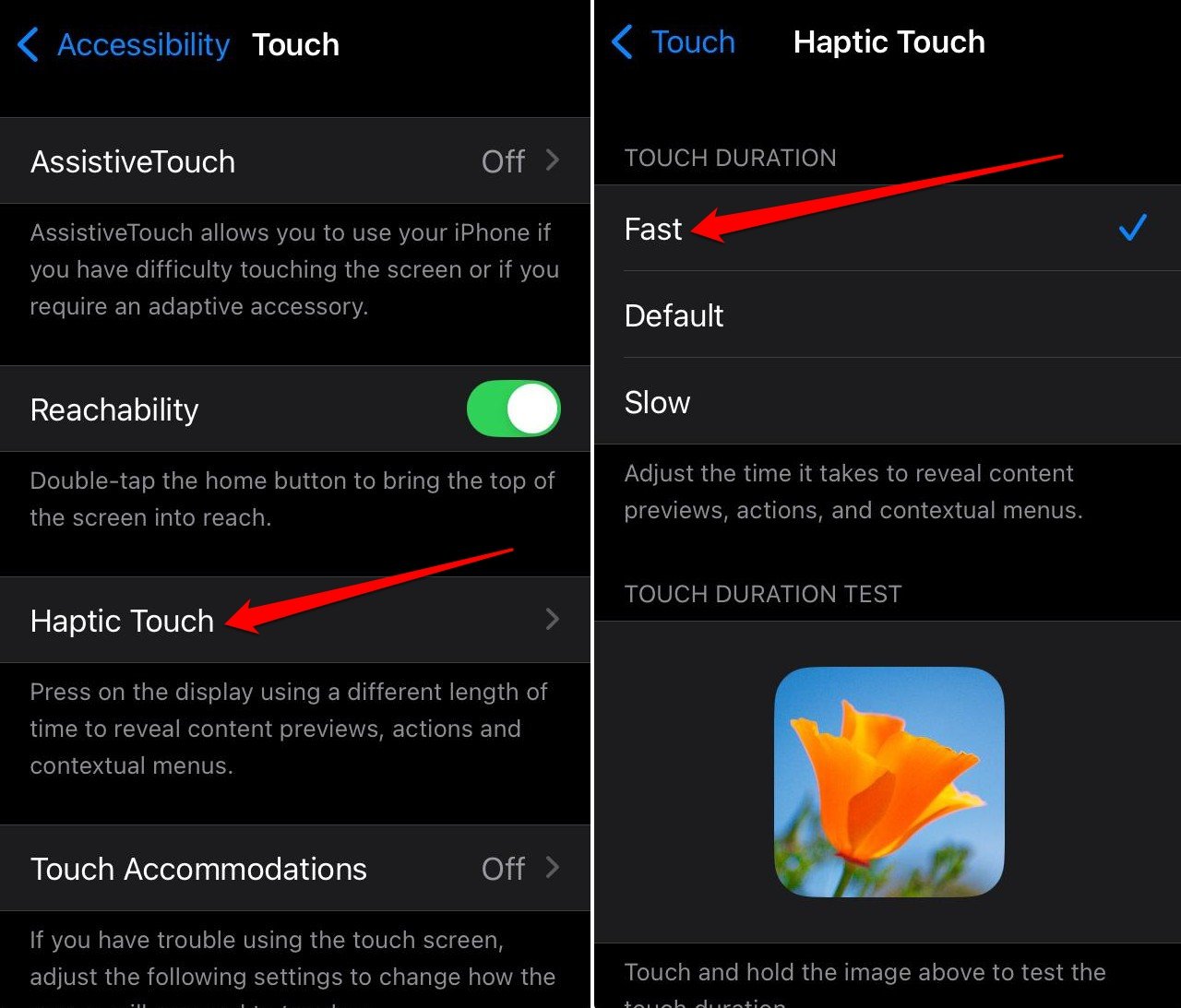 enable faster haptic touch on iPhone 