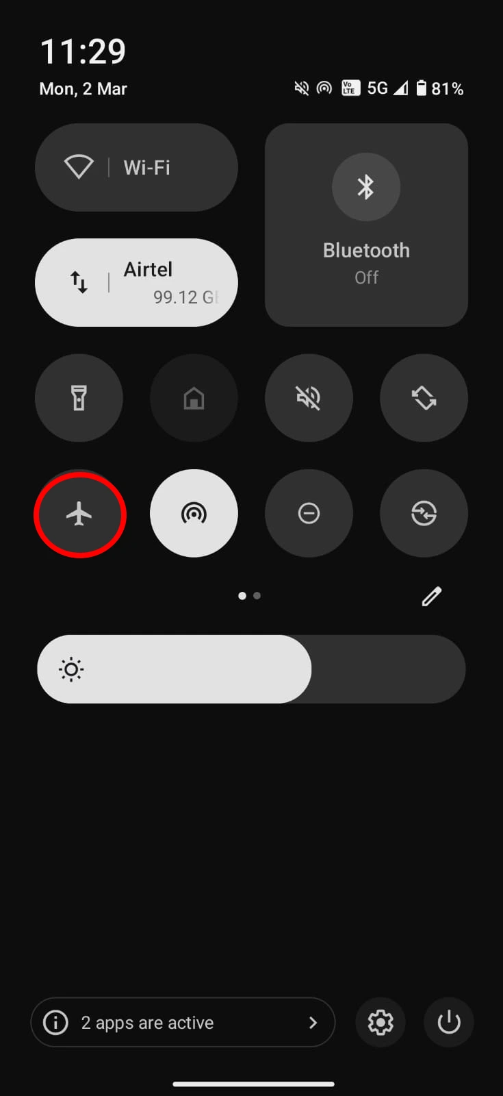 enable flight mode on Android 15