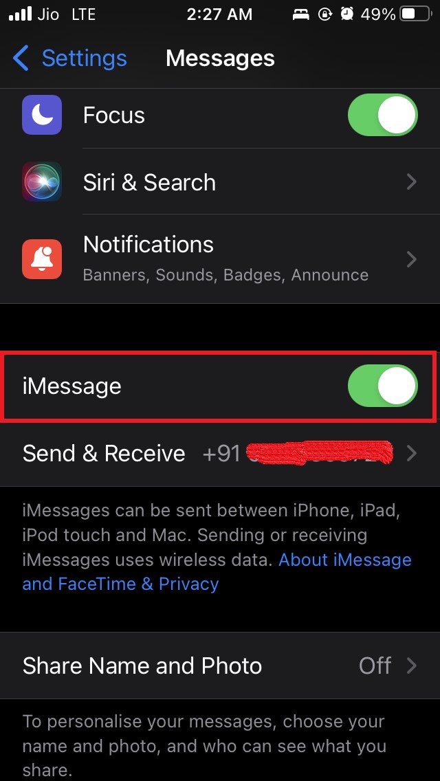 enable iMessage on iPhone