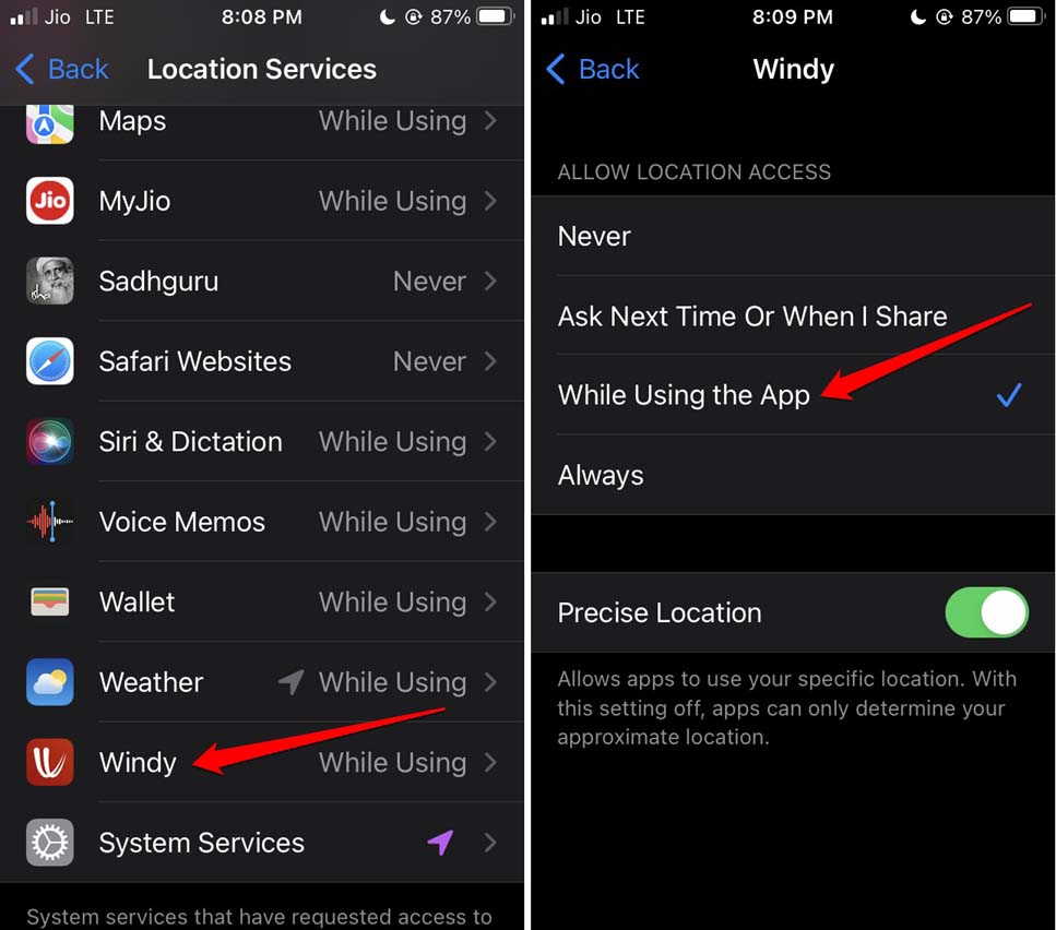 enable location access permission to apps on iPhone