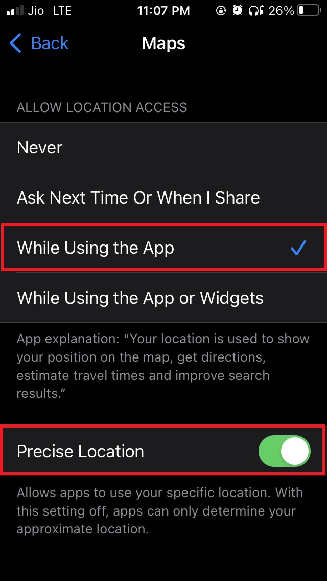 enable location access to Apple Maps
